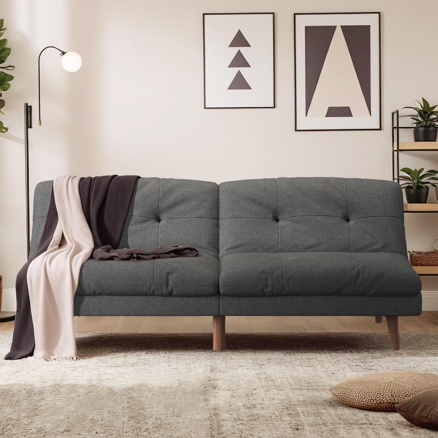 Homall Futon Couch, Modern Futon Sofa Bed with Adjustable Backrest, Convertible Sleeper Sofa Bed for Small Apartments, Loveseat, Office (Fabric, Grey)
