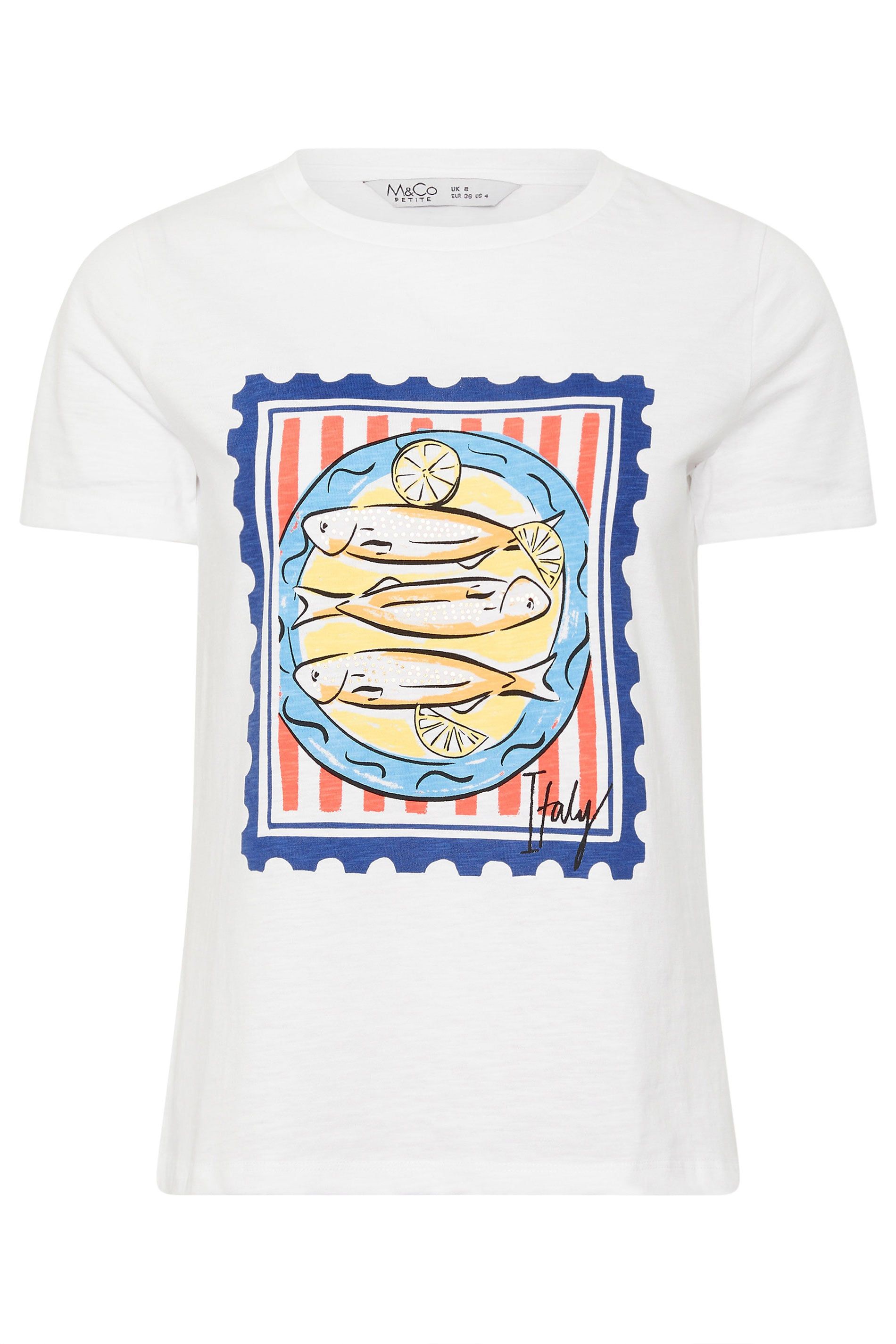 M&Co Petite Sardine Stamp Print Cotton T-Shirt
