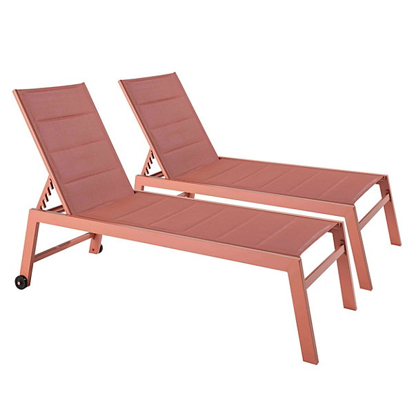 Lot de 2 bains de soleil en aluminium et textilène argileOviala