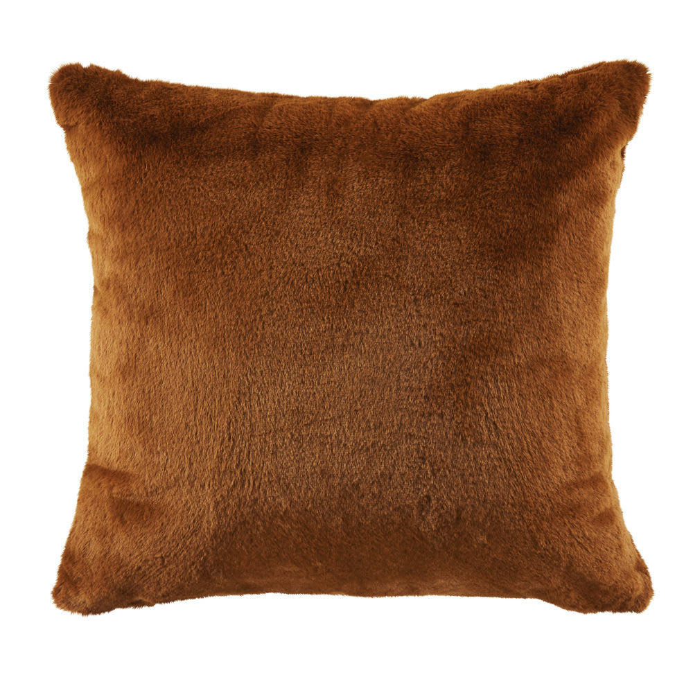 SOHO - Coussin en polyester recyclé imitation fourrure marron écureuil 45x45