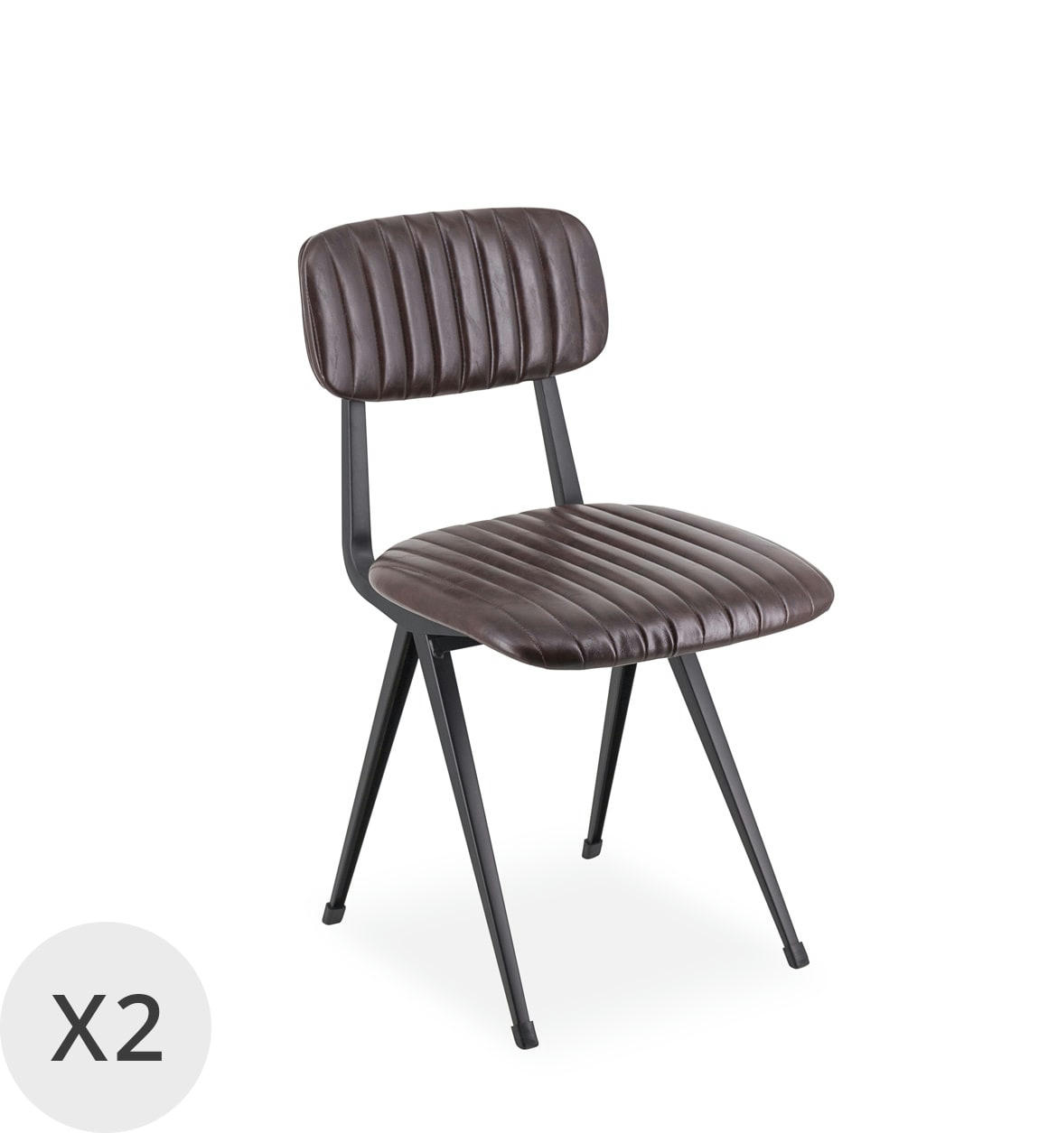 MICHIGAN - Set de 2 chaises en fer noir et simili cuir brun foncé