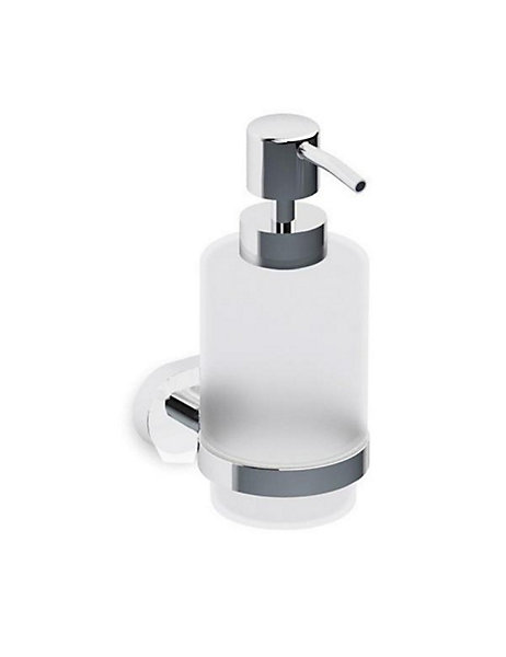 Distributeur de savon mural YUKON en verre et laiton blanc chromé 200 ml