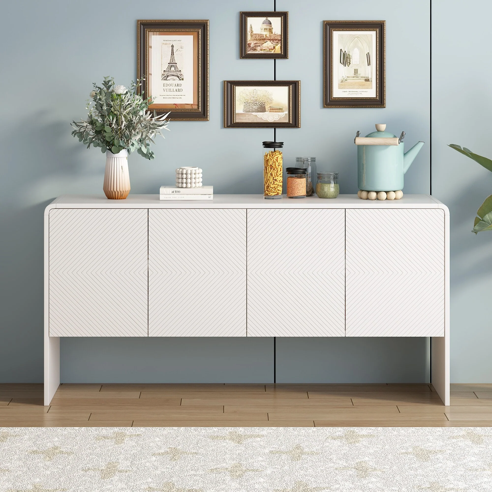 Large Storage Buffet Space Sideboard with 4 Doors and Rebound Device