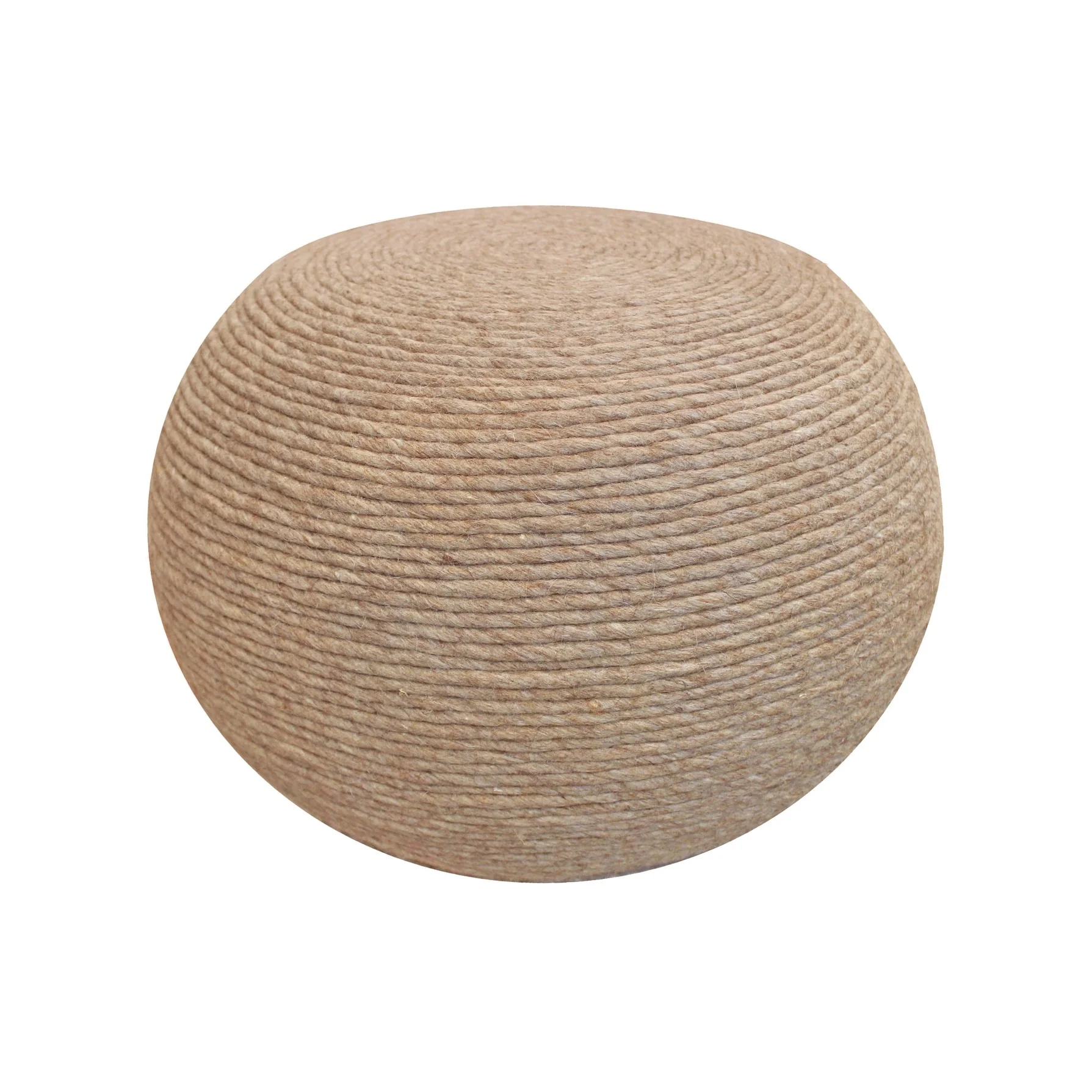 20 Beige Wool Round Ribbed Pouf Ottoman
