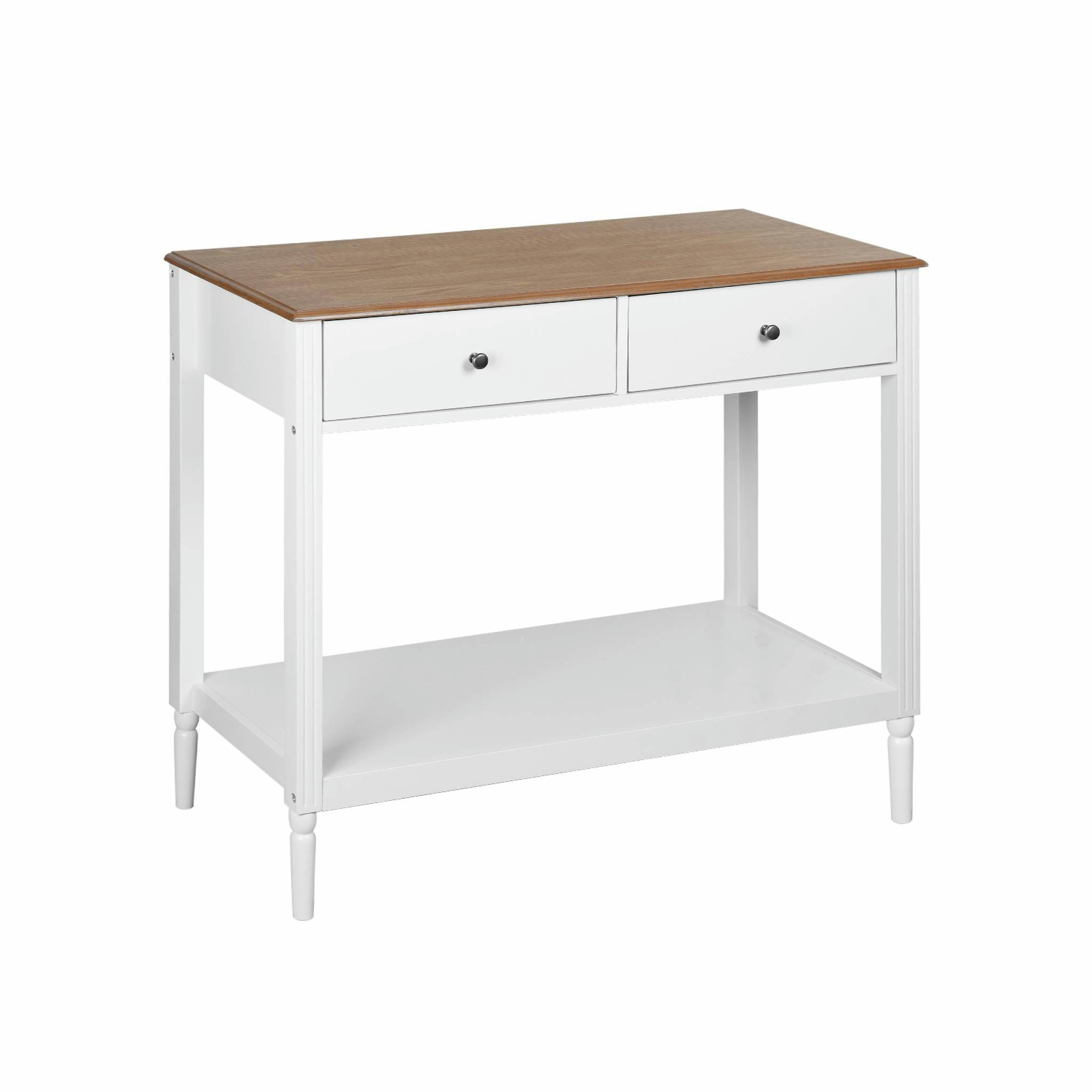 CELESTE - Console avec 2 tiroirs, placage bois de frêne, bois et blanc