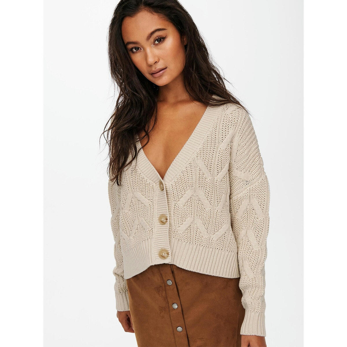 Gilet court en grosse maille, col V