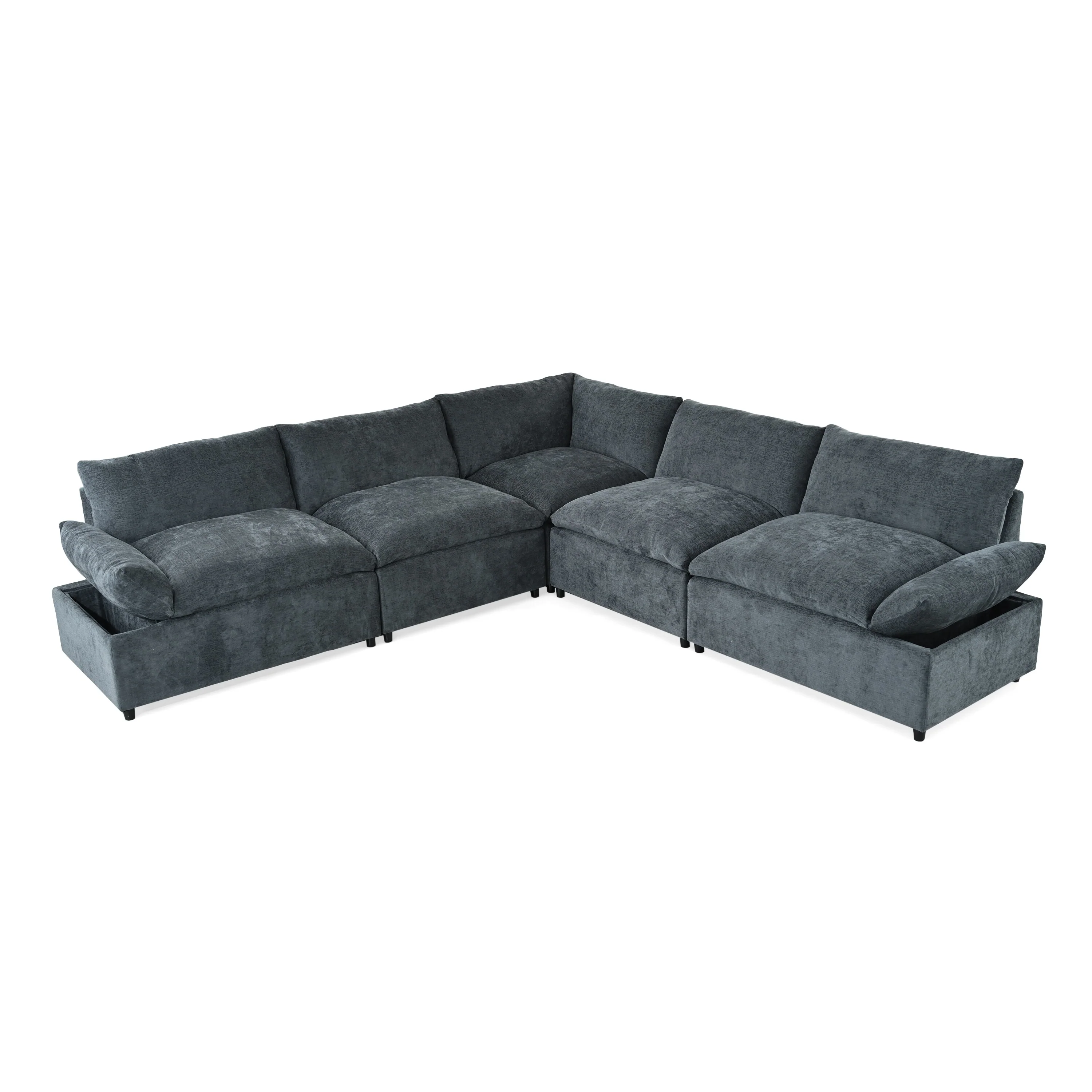 L-shape Sleeper Sectional Sofa Modular Upholstered Recliner Couches with 2 Side Folding Hidden Storage, Low Lounge Couches
