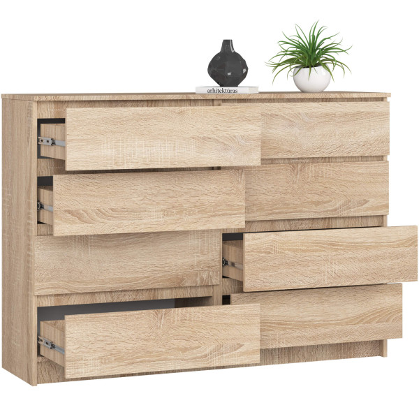 Komoda AKORD K140 Dąb Sonoma 138 cm 8 szuflad 138x40x99 cm