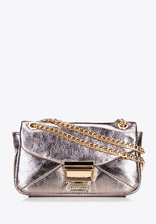 Minitorebka crossbody z połyskującej ekoskóry szara