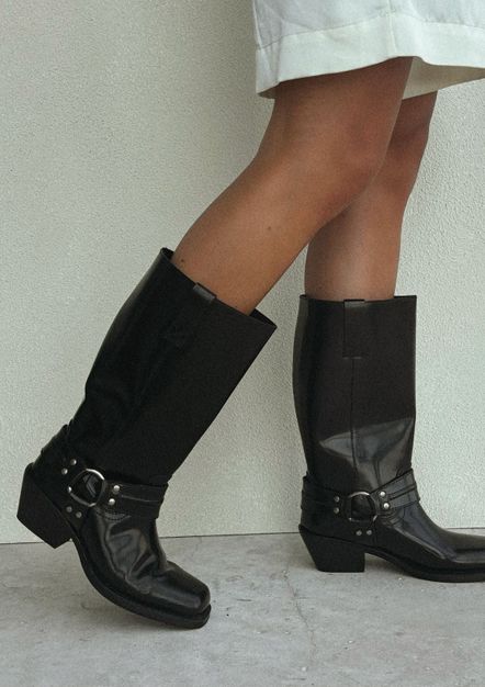 Zwarte leren biker boots