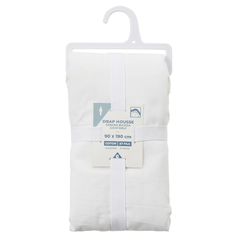 Drap housse en coton blanc 90x190 cm