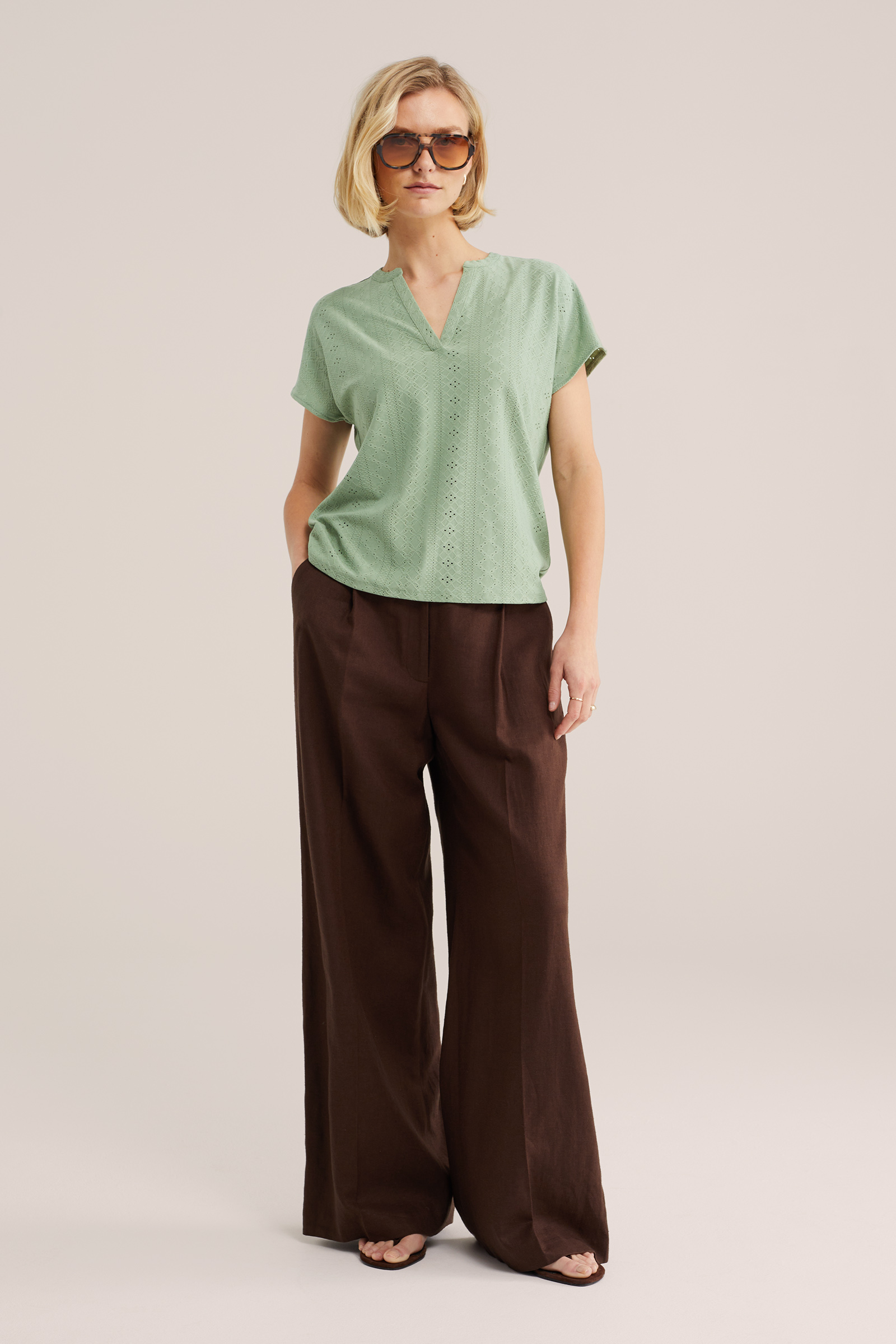 Dames jersey T-shirt met open structuur