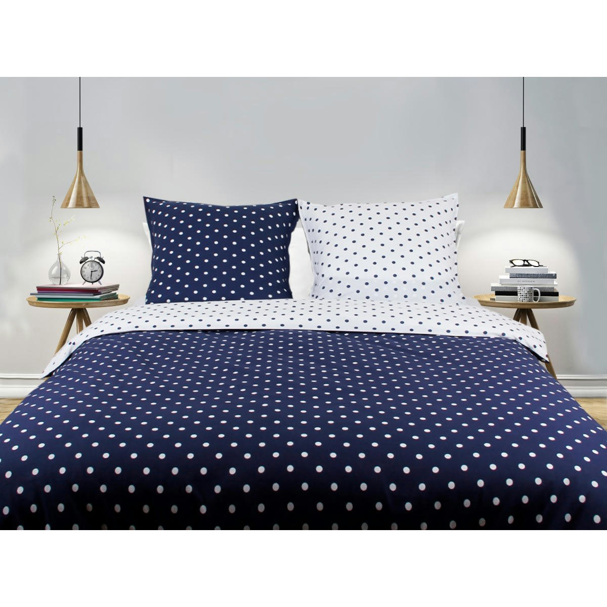 IMPRIMÉ POIS BLEU - Parure de lit 2 personnes housse de couette 200x200 cm+ 2 TO 65x65 cm