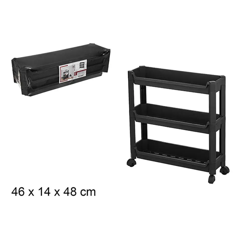 CM keukentrolley - op wieltjes - 3 laags - zwart - kunststof
