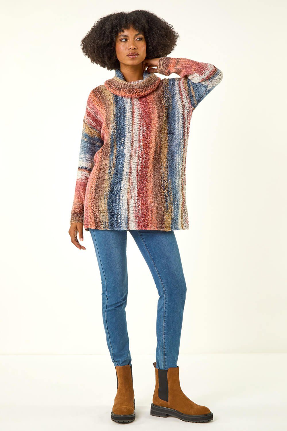 Roman Boucle Stripe Cowl Neck Jumper