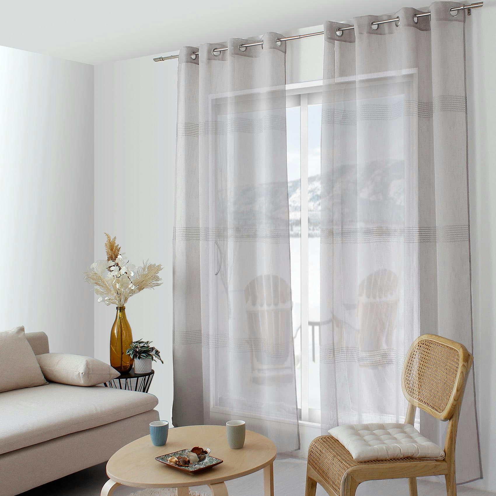 MIA - Voilage avec bande ajourée 140x240cm Gris