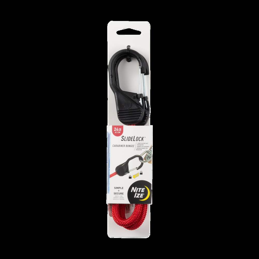 NiteIze SlideLock Carabiner Bungee, Wear-Resistant, 24-in, Red