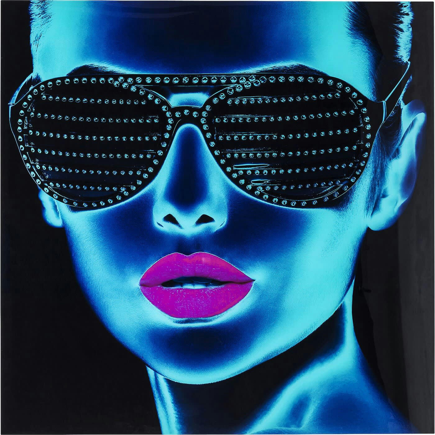 TOUGH GIRL - Tableau effet négatif femme lunettes en verre 120x120