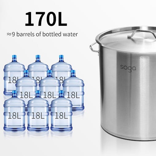 SOGA Stock Pot Thick Stainless Steel 170L 18/10
