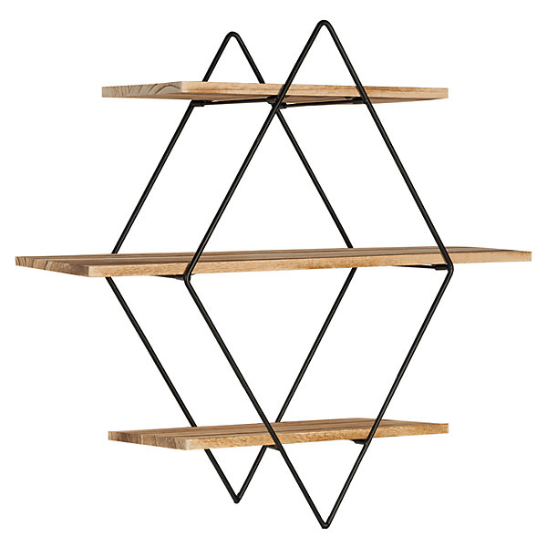 Etagère murale losange LILY 3 niveaux bois et métal design industriel