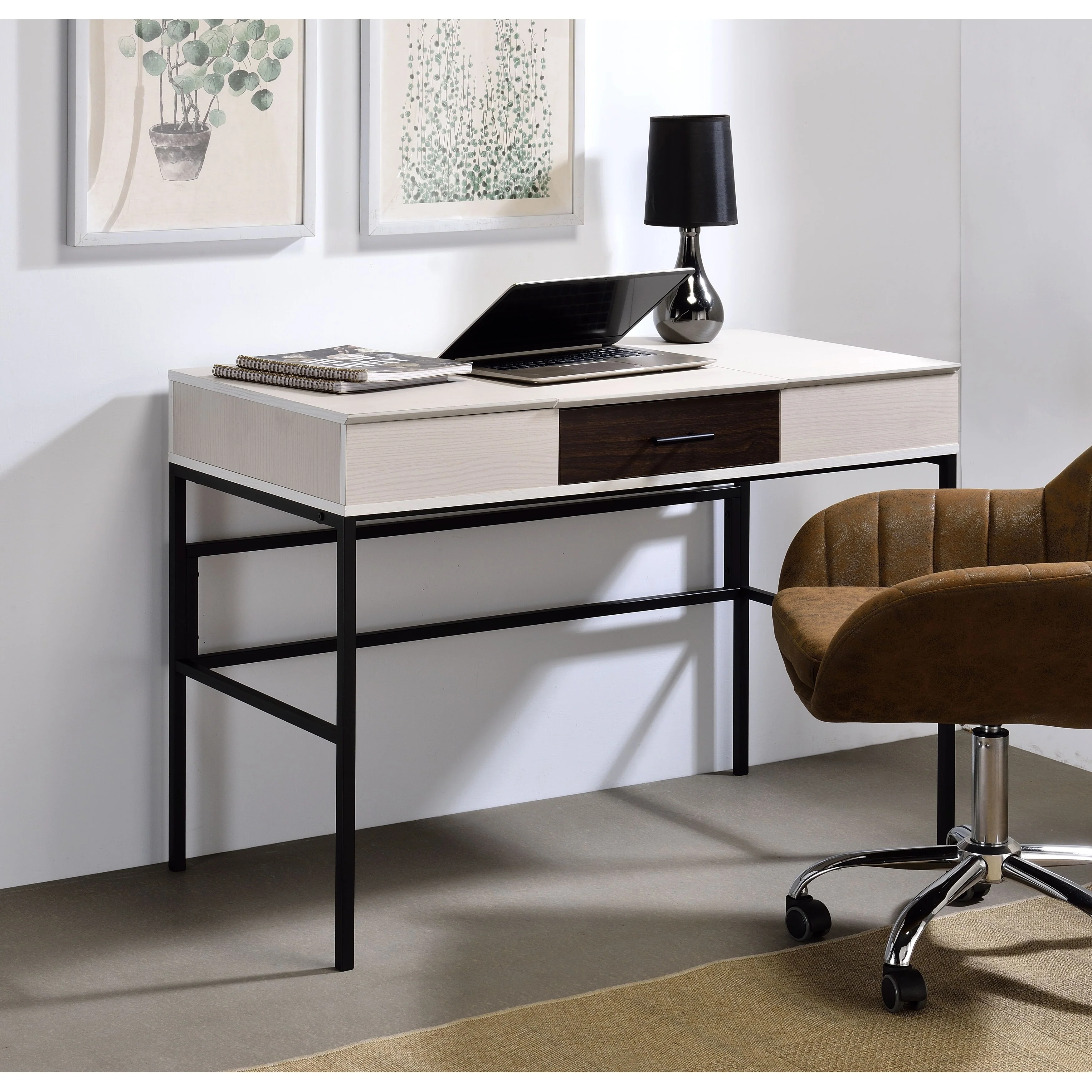 Verster Natural & Black Finish Writing Desk W/USB