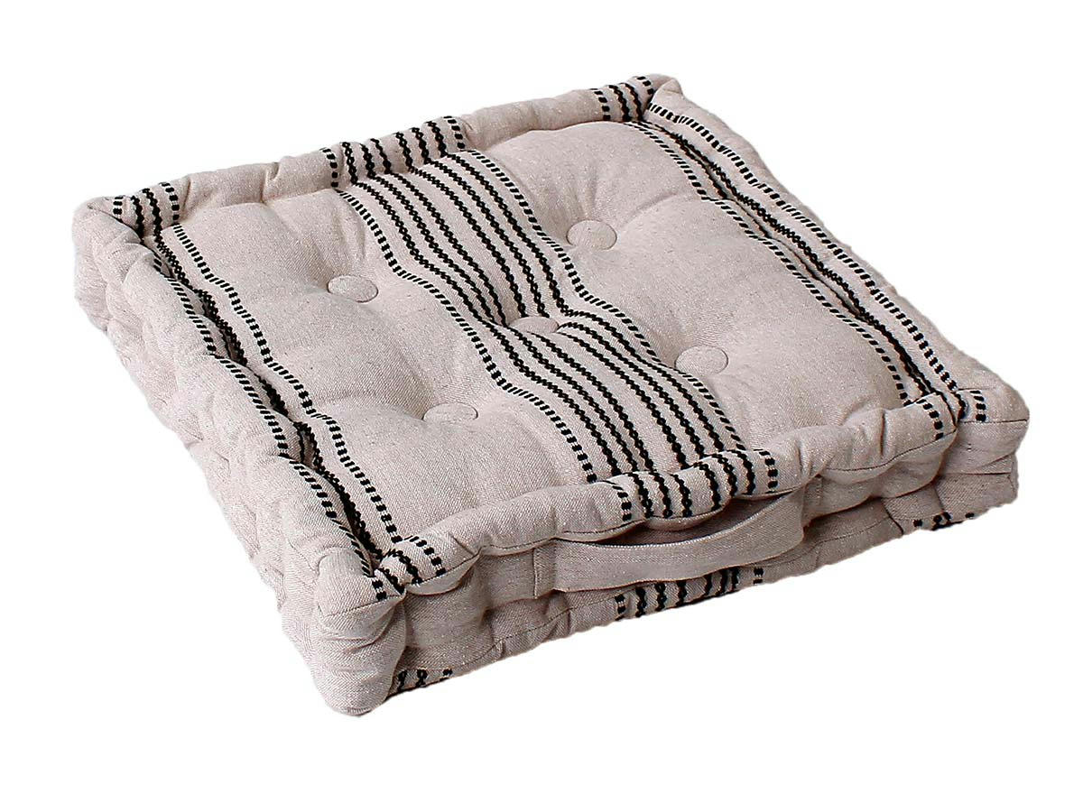 - Coussin de sol rayé en coton recyclé ecru 40 x 40 cm