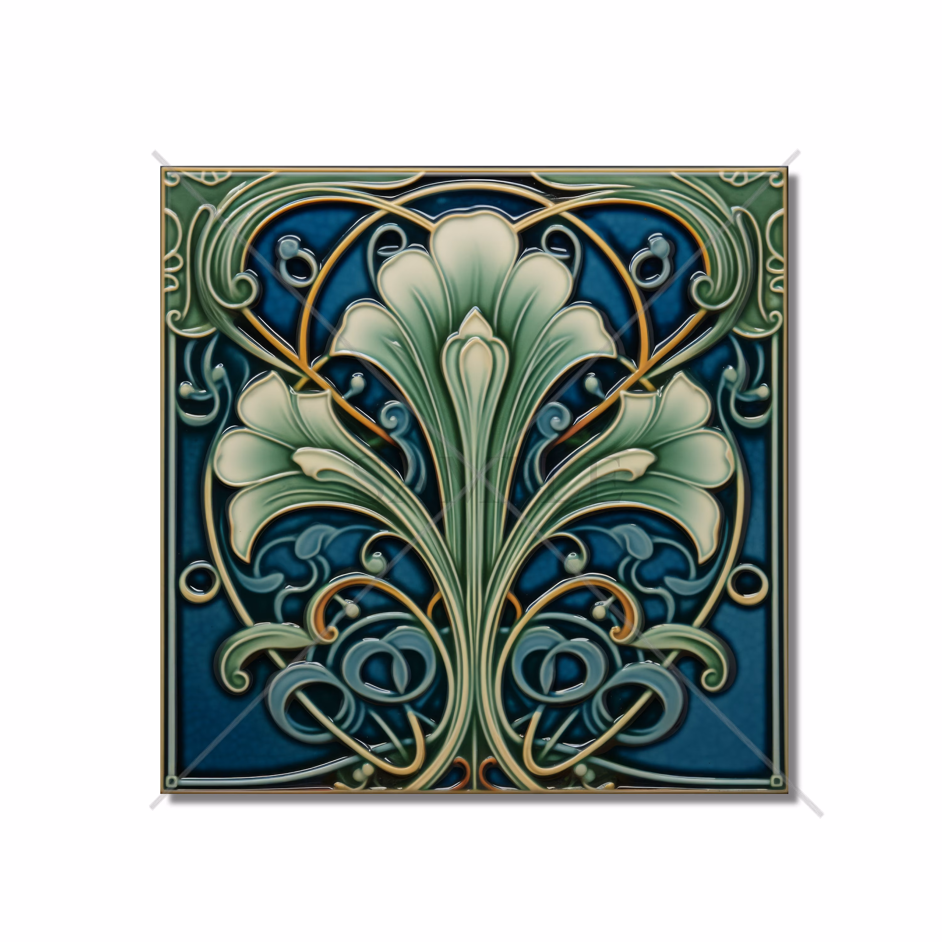 Blue And Green Vintage Art Nouveau Design Ceramic Tile Kitchen Backsplash Tile - Bathroom Tile - Antique Reproduction Tile - Fireplace Tile