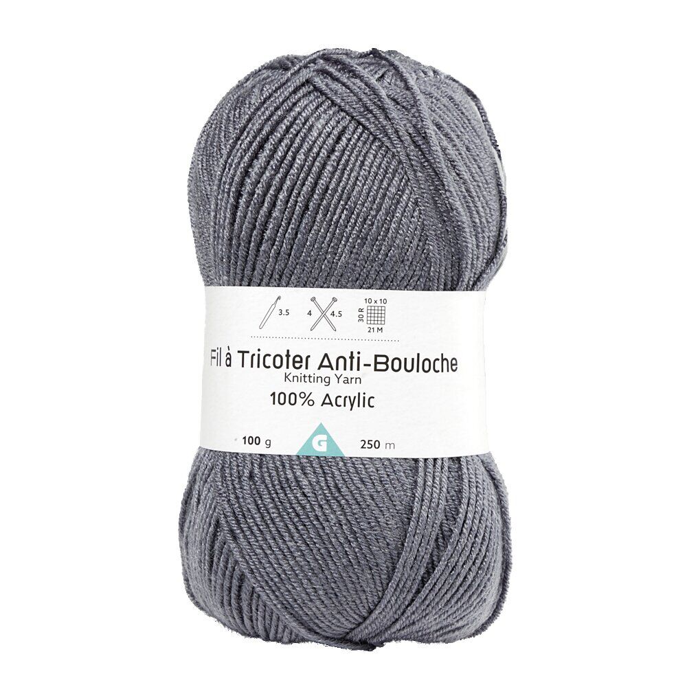 Pelote de fil à tricoter acrylique anti bouloche gris anthracite