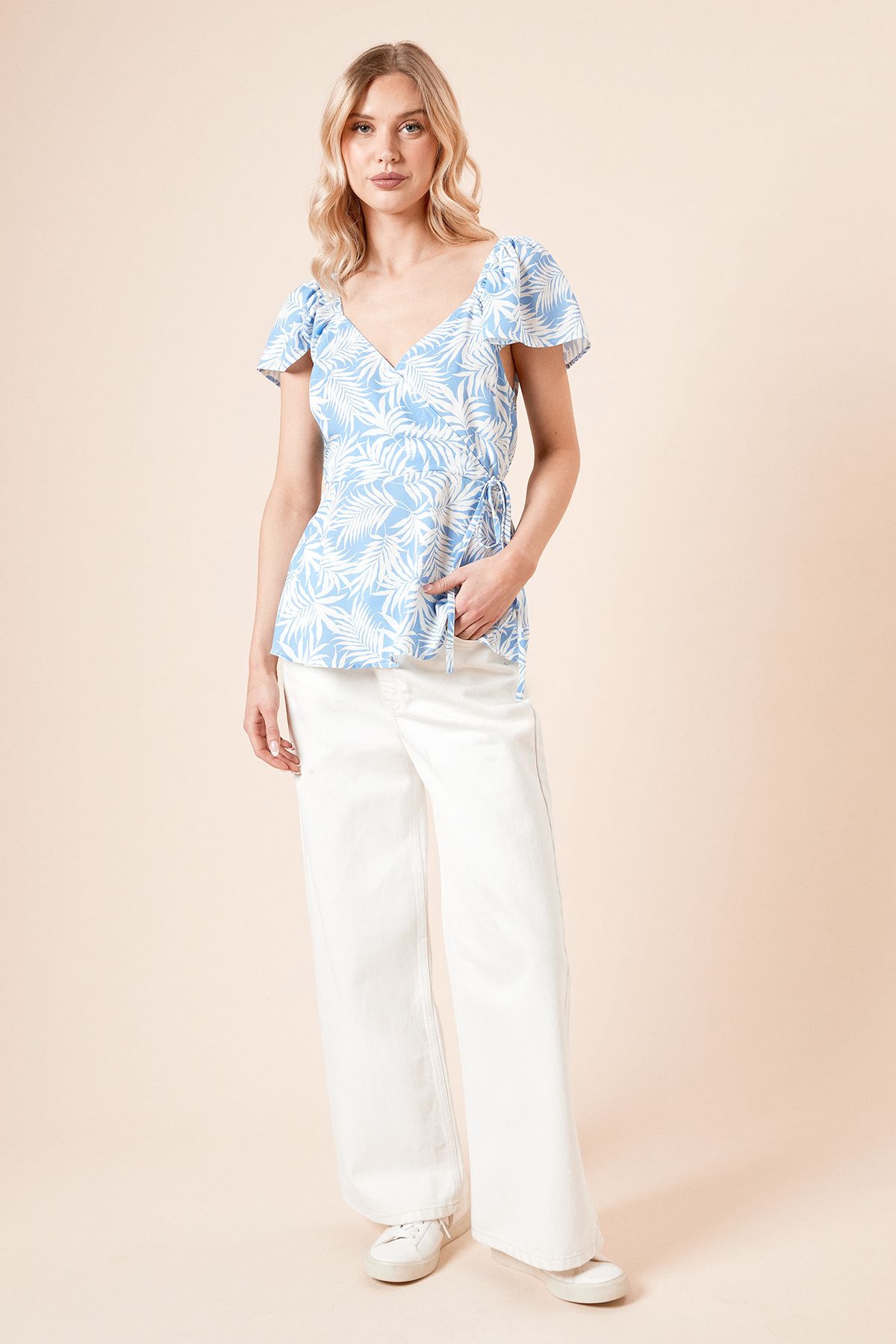 Dorothy Perkins Palm Wrap Front Frill Sleeve blouse