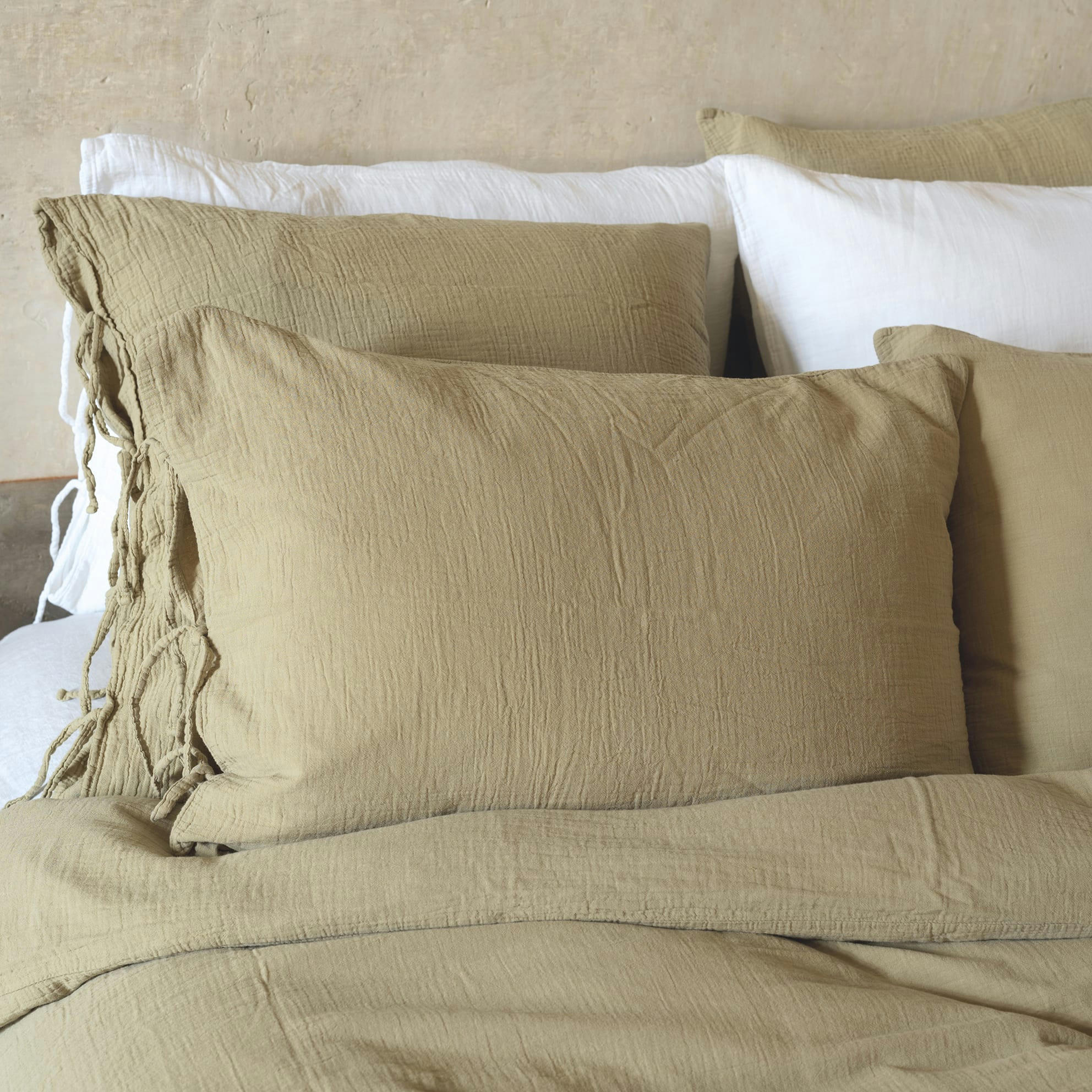 GAZE DE COTON LIGHT - Taie d'oreiller en gaze de coton light mastic 65X65 CM