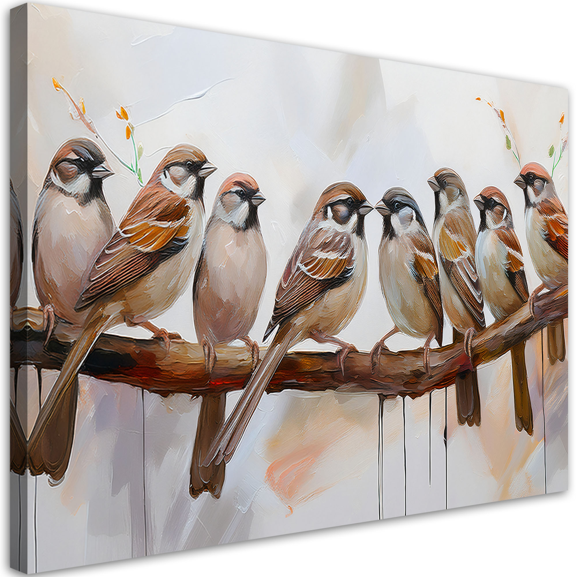 Feeby Obraz na płótnie, Ptaki Na Gałęzi Brązowy 60x40
