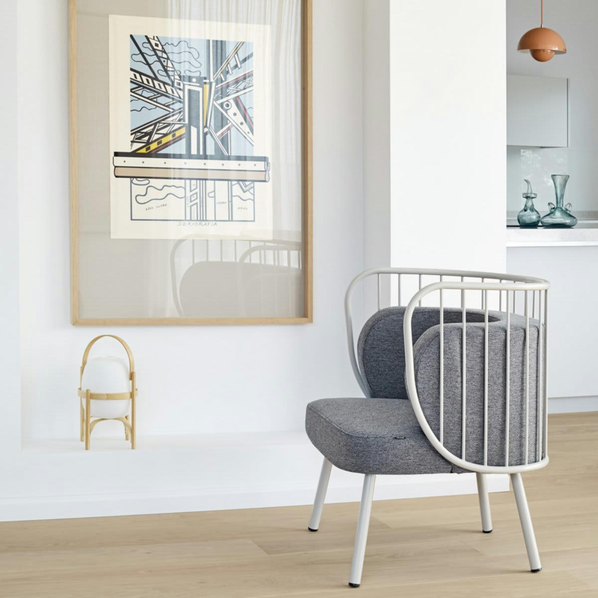 NABI - Fauteuil contemporain en tissu et métal beige