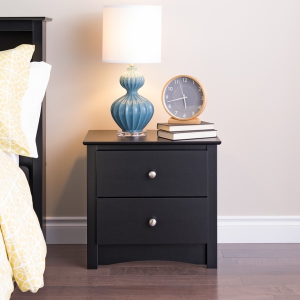Broadway Black 2-drawer and Open Cubby Nightstand