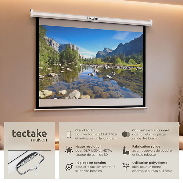 écran de projection extensible mural en polyester blanc
