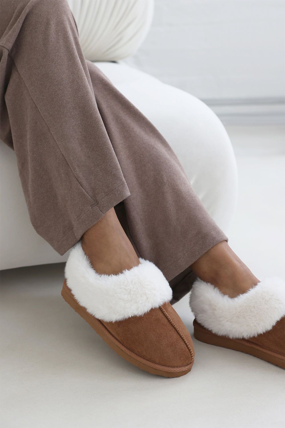 Where's That From Inaya' Mule Slippers with Faux Fur Collar Trim