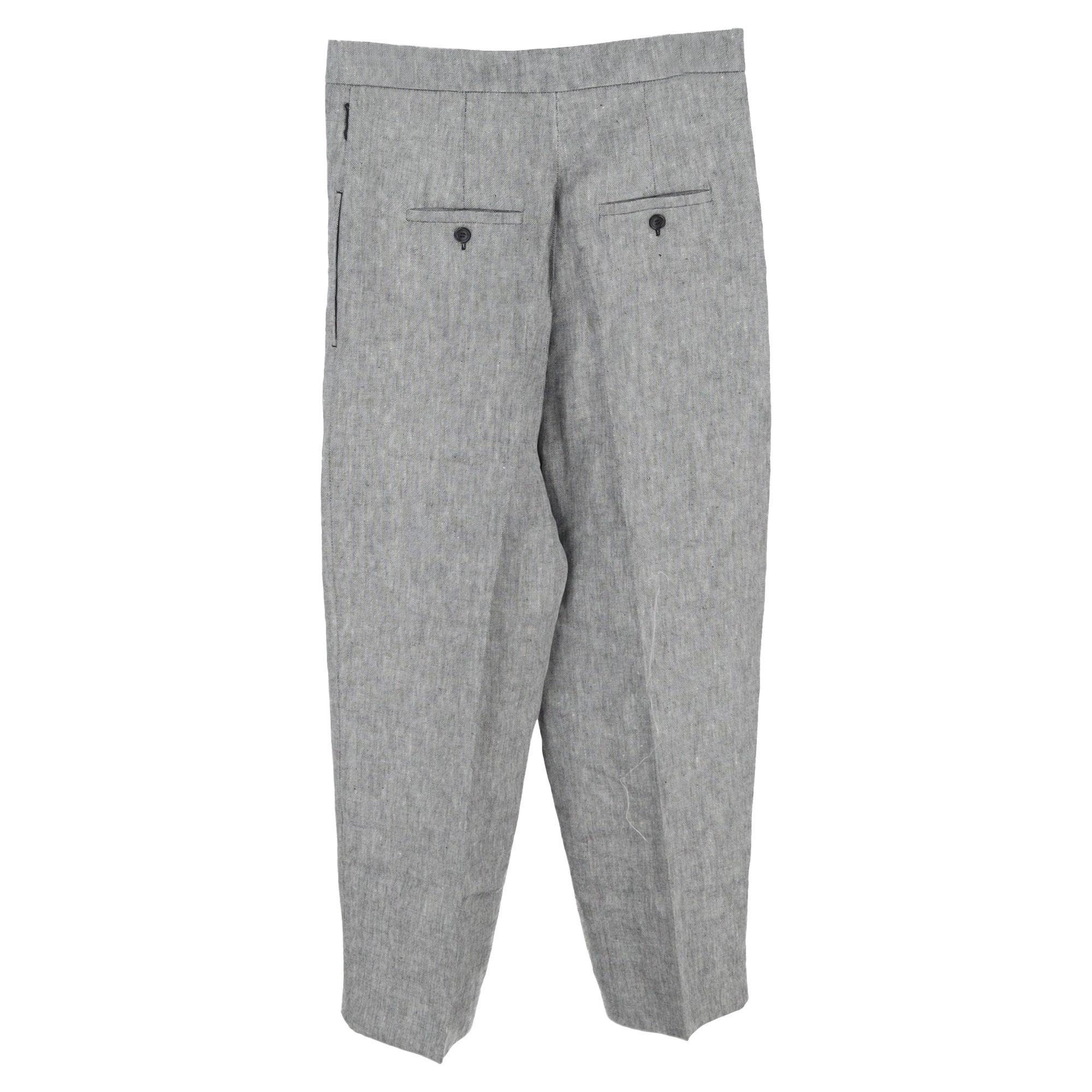 Max Mara Preloved Trousers in Grey Linen