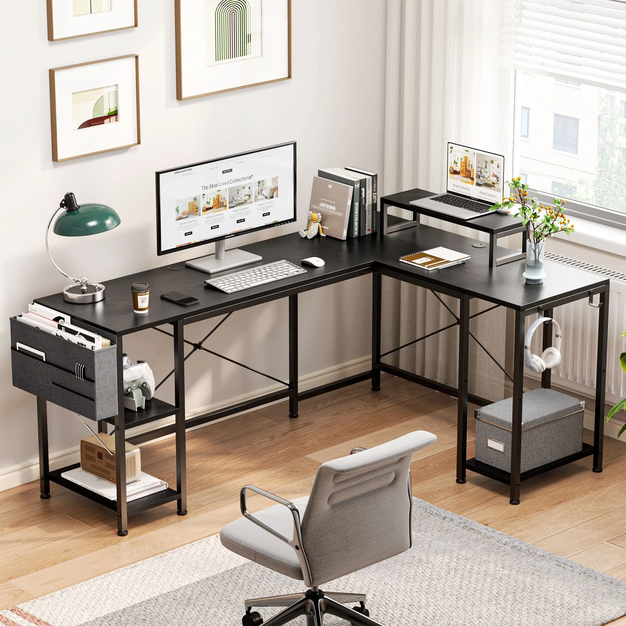 L Shaped Desk 80.2 Reversible Computer Desk or 2 Person Long Table