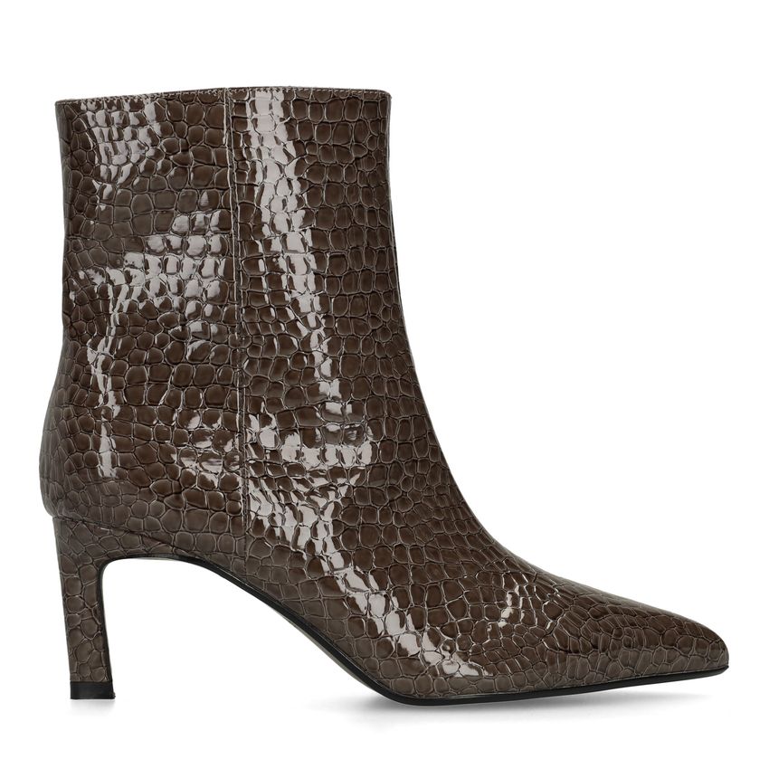 Manfield Donkergrijze lak enkellaarsjes met hak