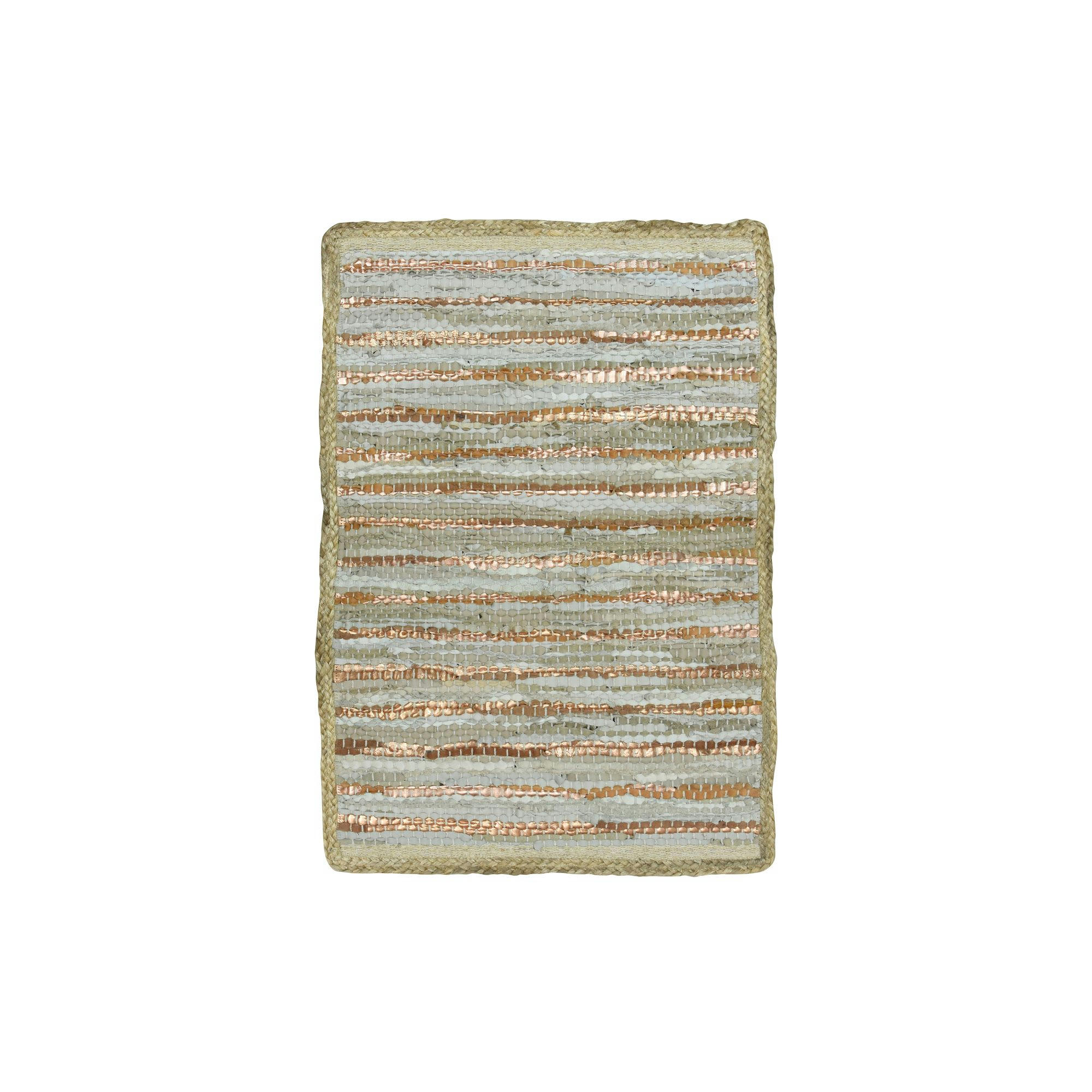 ASMA - Tapis en cuir, jute et coton beige et doré 60x80cm