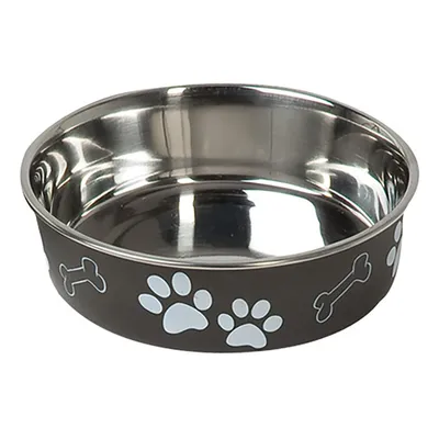 Karlie Stainless Steel Bowl with Paw Motif - Black