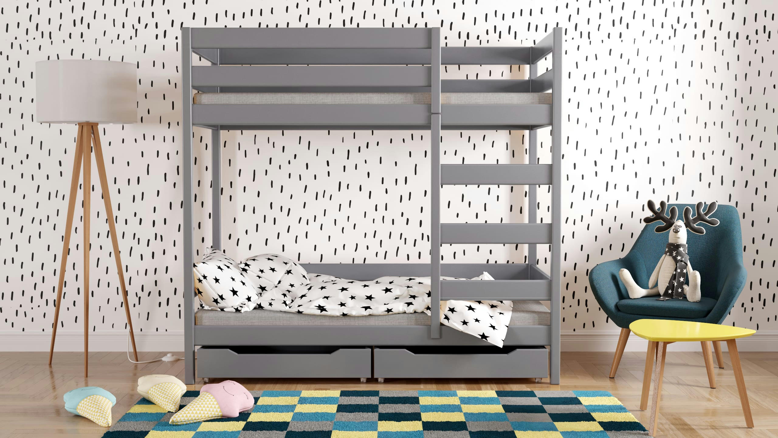 - Lit superposé en pin massif 180x80 gris