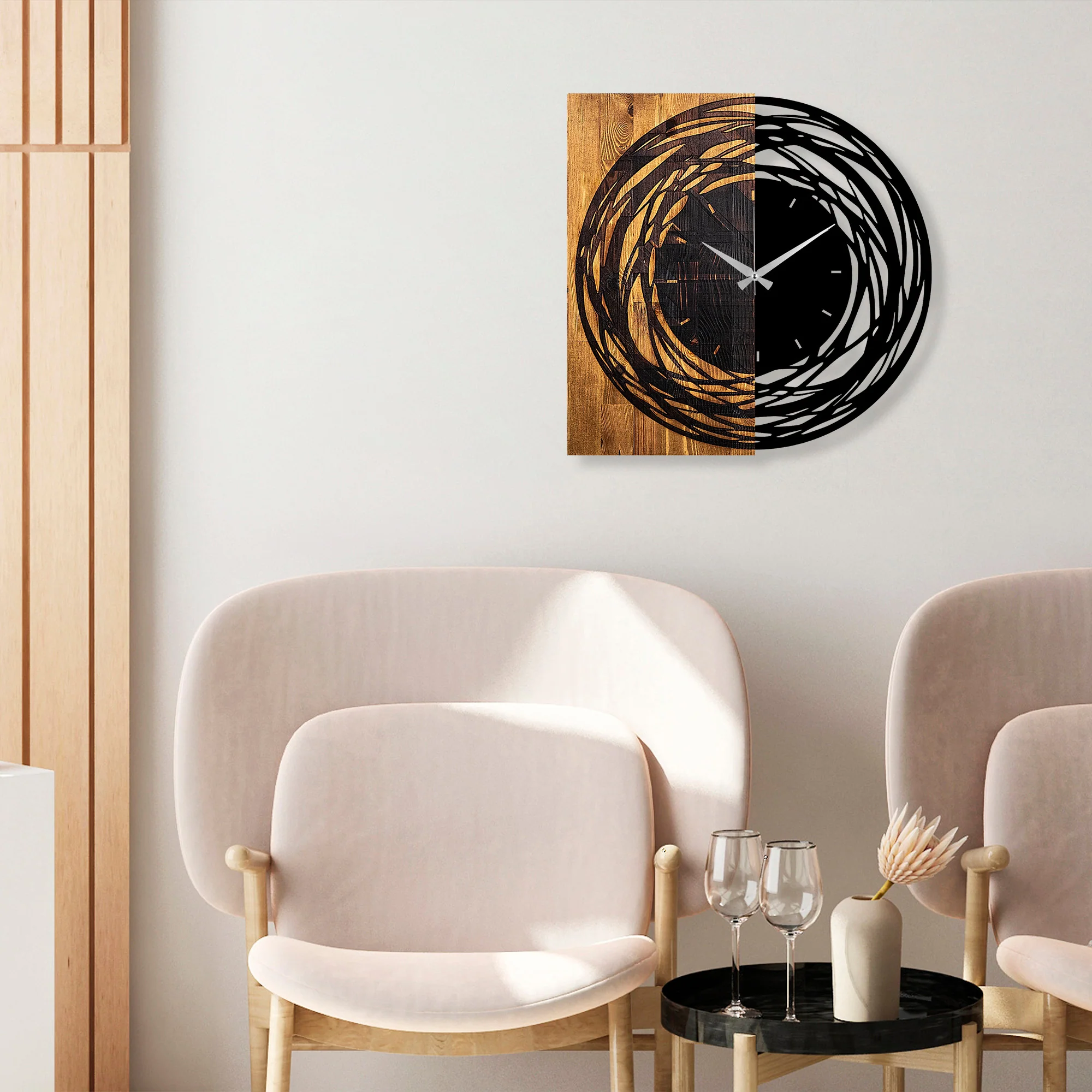Decoratieve houten wandklok Web