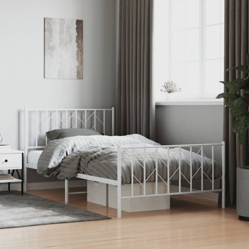 NNEVL Metal Bed Frame with Headboard and Footboard&nbsp;White 107x203 cm