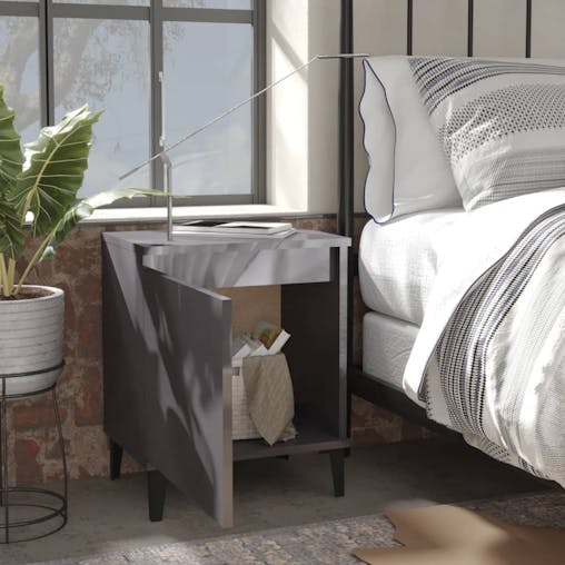 NNEVL Bed Cabinets with Metal Legs 2 pcs High Gloss Grey 40x30x50 cm