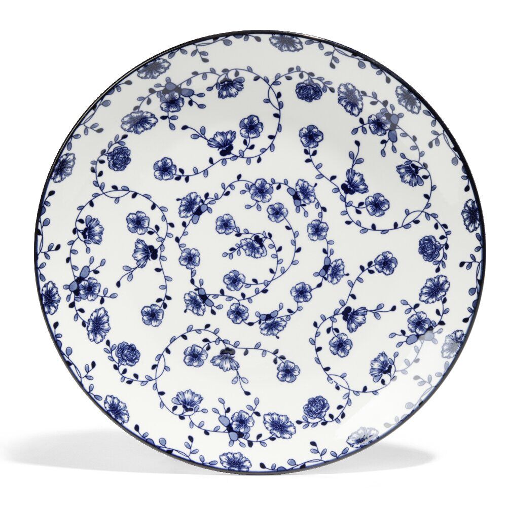 Lot de 4 assiettes plates Ø27cm porcelaine imprimé bleu et blanc