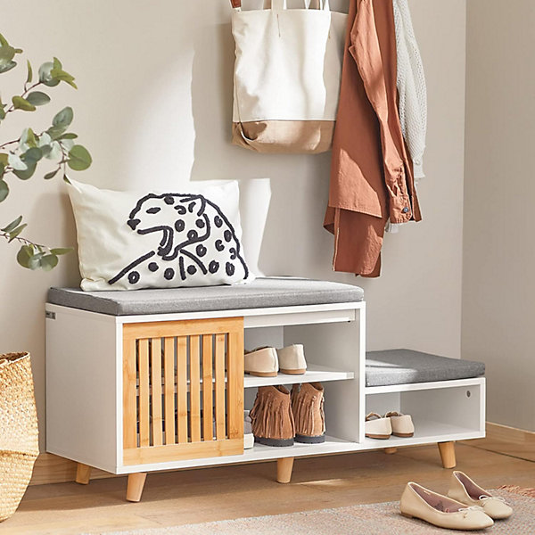 Banc à Chaussures 2 Coussin, 1 Porte Coulissante et 3 Compartiments,FSR125-WN, SoBuy