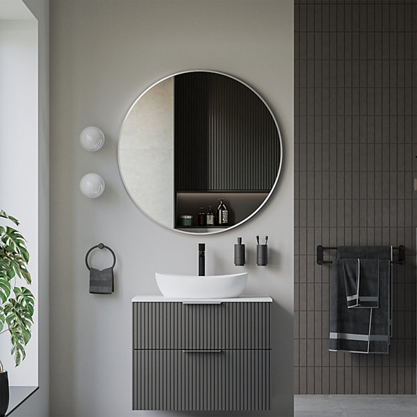 Miroir mural rond design de salle de bain, cadre en aluminium, verre 4mm - 8232 - Couleur et Blanc, 100cm