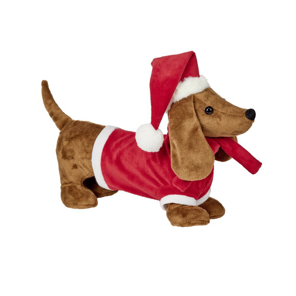 Teckel de No&euml;l à poser marron et rouge L32cm