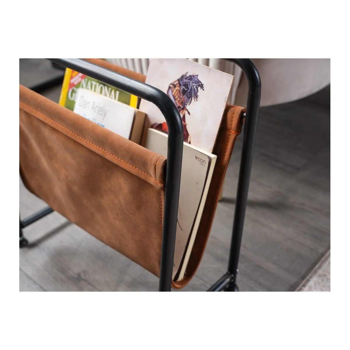 Osi Freestanding Metal Frame Leatharette Sling Magazine Holder