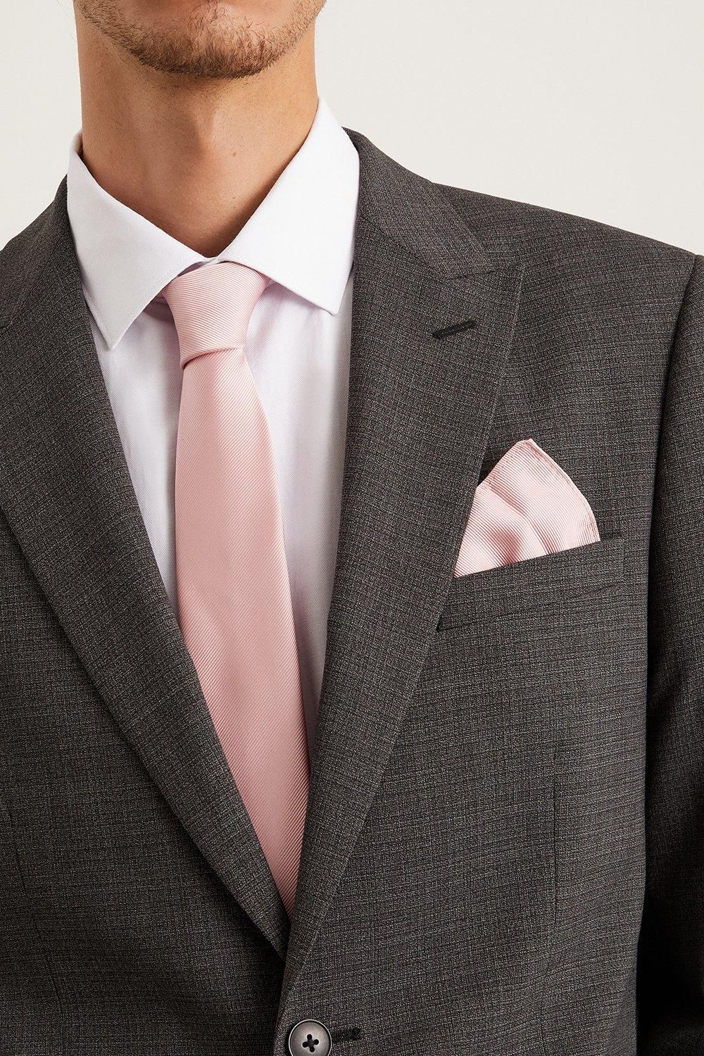 Burton Light Pink Slim Tie And Pocket Square Set